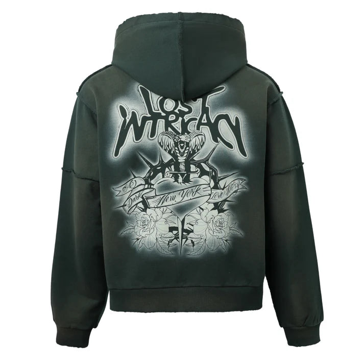 Lost Intricacy Green Rhinestone Zip Up Hoodie
