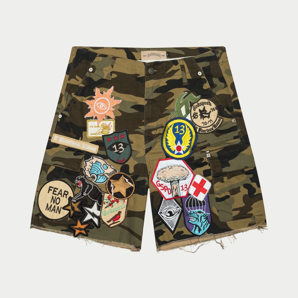 Godspeed Patchwork Cargo Shorts Camo