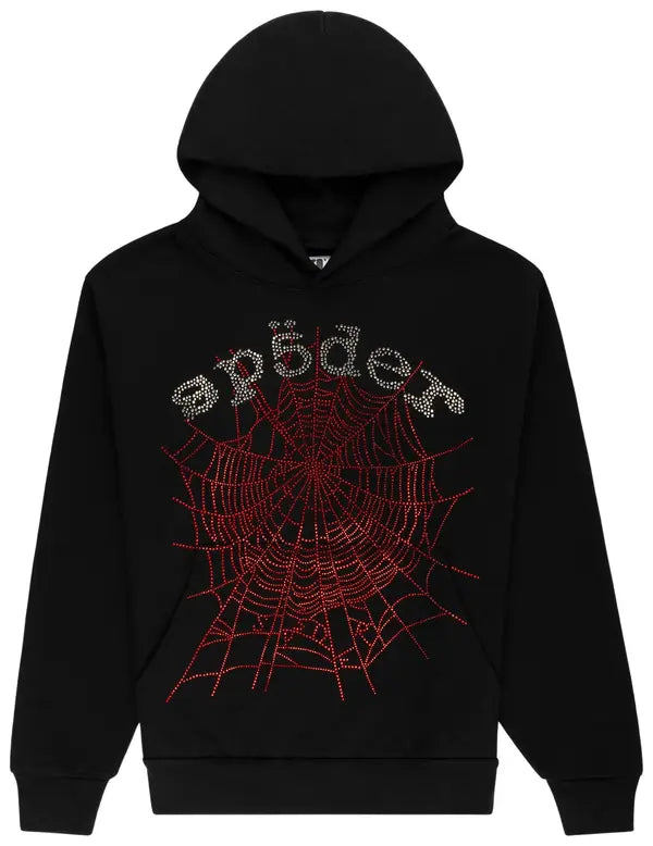 Sp5der Rhinestone OG Web V2 Hoodie "Black"