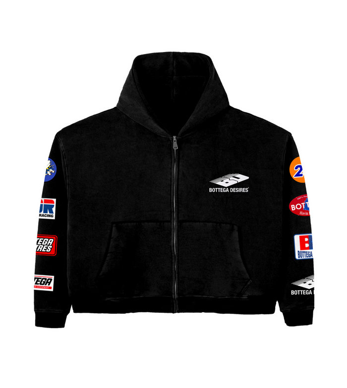 Bottega Desires Patches Zip Up Hoodie Black