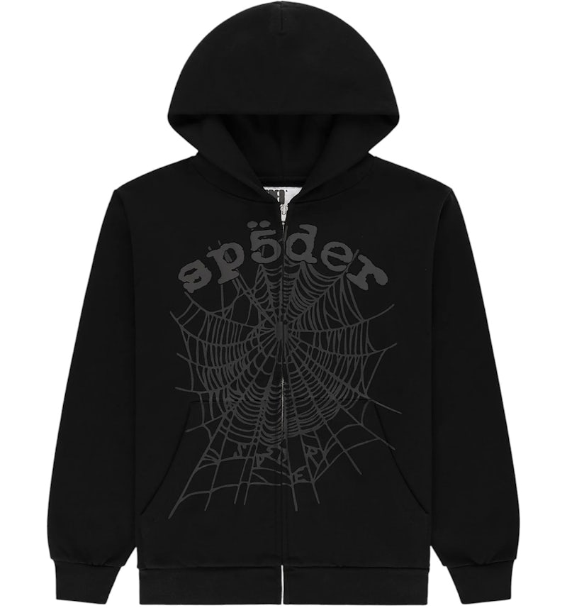Sp5der OG Web V2 Phantom Zip Up Hoodie Black