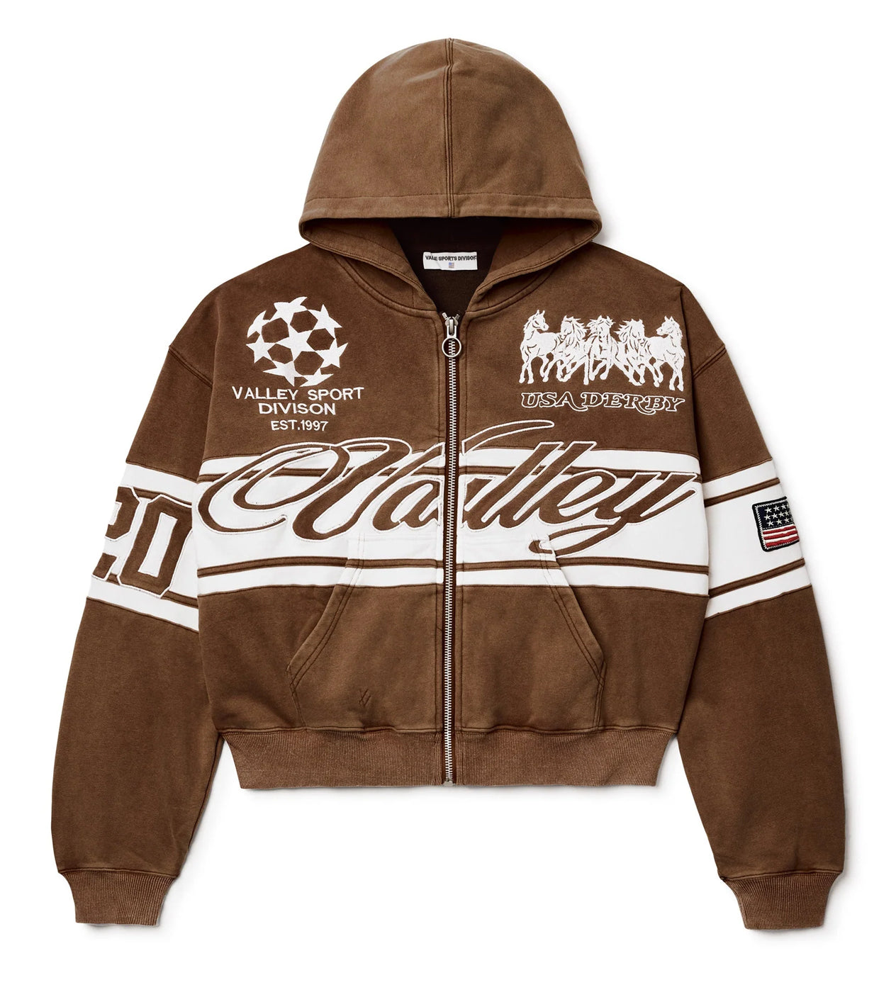 Vale Forever Cursive Zip Up Hoodie Brown